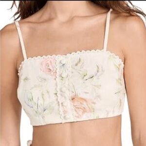 NEW! Caroline Constas Linen Crop Tank Top Rose Print L cottagecore loveshack
